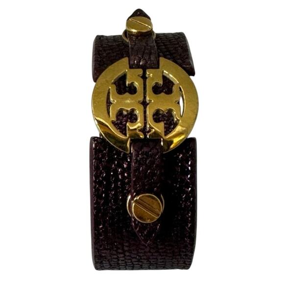 Tory Burch Purple Snakeskin with gold Logo Statement Cuff Bracelet - Picture 2 of 12